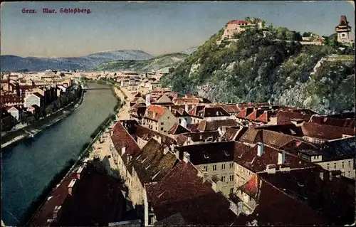 Ak Graz Steiermark, Mur, Schlossberg