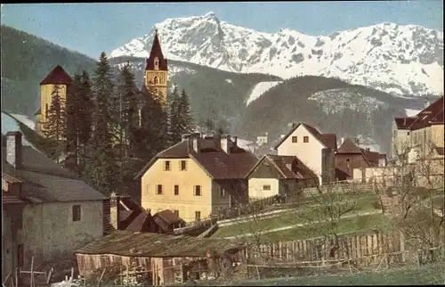 Ak Eisenerz Steiermark, Teilansicht, Kaiserschild