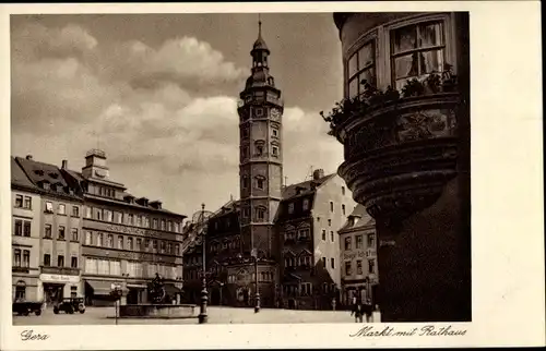 Ak Gera Thüringen, Rathaus am Marktplatz, Konfektionshaus, Erker