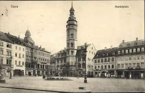 Ak Gera Thüringen, Marktplatz, Rathaus, Geschäftshäuser