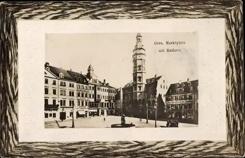 Passepartout Ak Gera Thüringen, Marktplatz, Rathaus, Geschäftshäuser