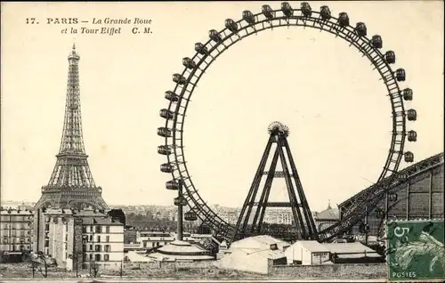 Ak Paris, La Grande Roue et la Tour Eiffel, Riesenrad