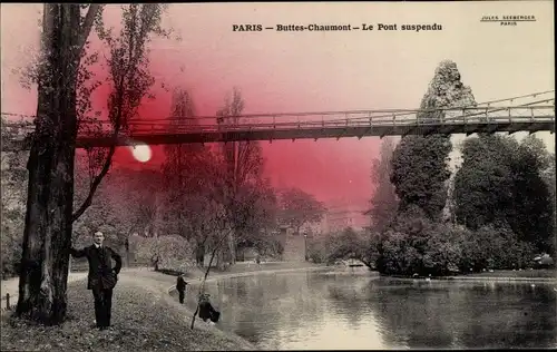 Ak Paris XIX Buttes Chaumont, Hängebrücke