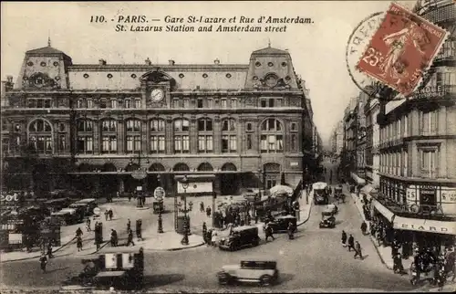 Ak Paris VIII, Gare St. Lazare, Rue d'Amsterdam