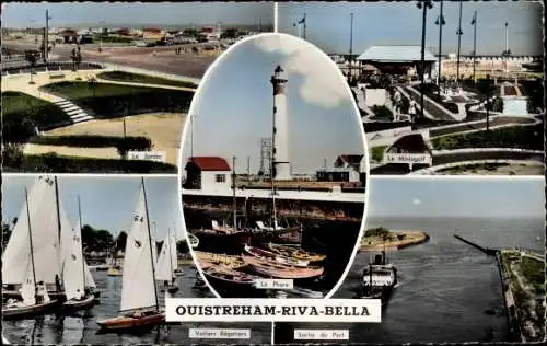 Ak Ouistreham Riva Bella Calvados, Minigolf, Leuchtturm, Segelboote, Hafenausfahrt