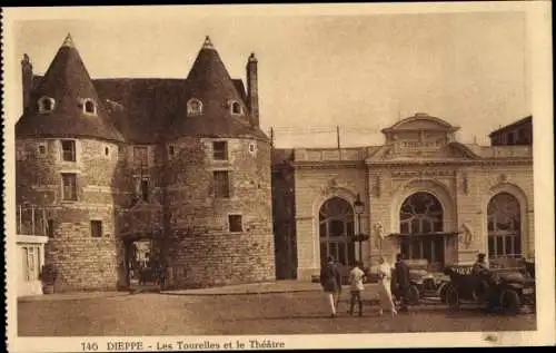 Ak Dieppe Seine Maritime, Les Tourelles, le Theatre