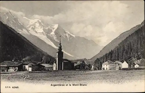 Ak Argentière Haute Savoie, Gesamtansicht, Mont Blanc