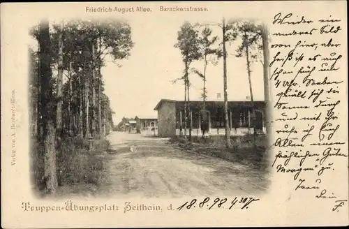 Ak Zeithain in Sachsen, Truppenübungsplatz, Friedrich August Allee, Barackenstraße