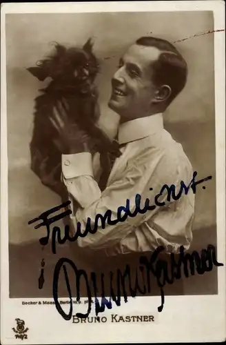 Ak Schauspieler Bruno Kastner, Portrait, Hund, Autogramm