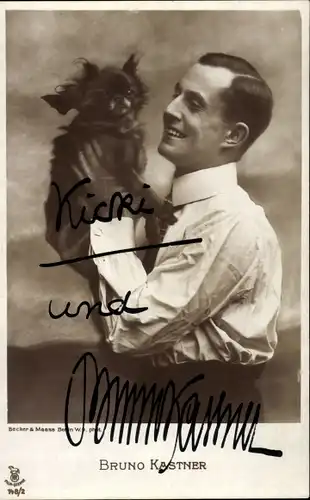 Ak Schauspieler Bruno Kastner, Hund, Autogramm