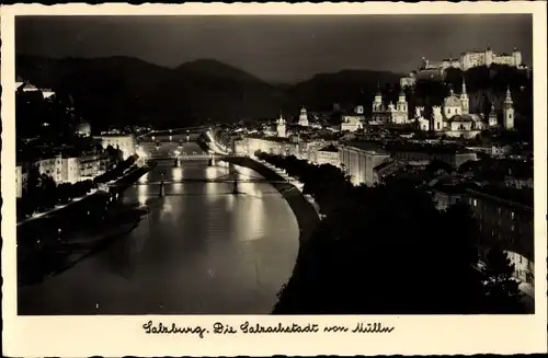 Ak Salzburg in Österreich, Gesamtansicht, Nachtbeleuchtung