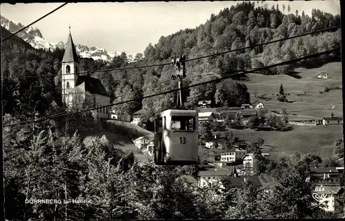 Ak Bad Dürrnberg bei Hallein in Salzburg, Gondelbahn zur Einfahrt ins Salzbergwerk, Kirche