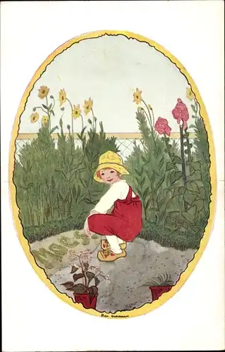 Künstler Ak Cramer, Rie, Sterrekers, Mädchen im Garten