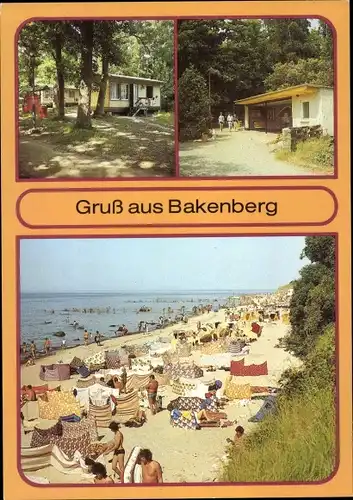 Ak Bakenberg Dranske auf Rügen, Bungalows, Wartehäuschen, Strand