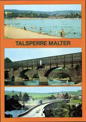 Ak Malter Dippoldiswalde, Talsperre Malter, Brücke, Strand