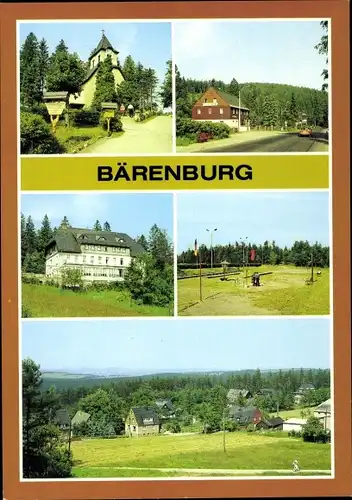 Ak Bärenburg Altenberg im Erzgebirge, HOG Riedelmühle, FDGB-Urlaubercafe Neues Leben, Kirche