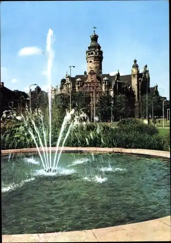 Ak Leipzig in Sachsen, Neues Rathaus, Springbrunnen