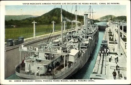 Ak Panama, Canal, Vapor mercante Armado, Exclusas Miguel