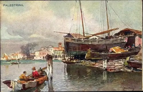 Künstler Ak Palestrina Lazio, Uferpartie, Boote