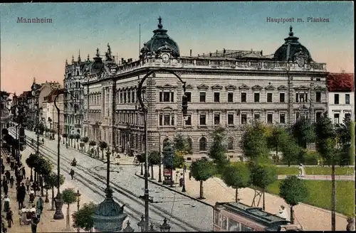 Ak Mannheim in Baden, Hauptpost, Planken, Straßenbahn