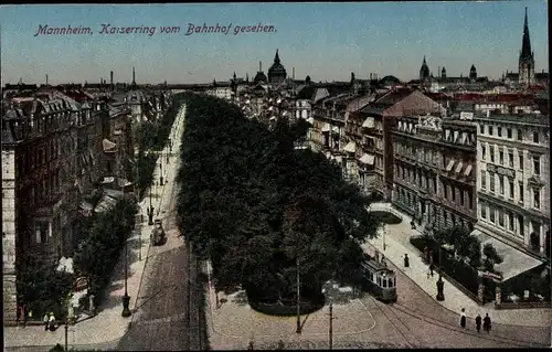 Ak Mannheim in Baden, Kaiserring, Straßenbahn
