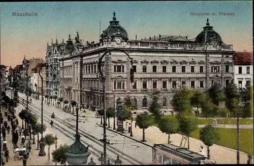 Ak Mannheim in Baden, Hauptpost, Planken, Straßenbahn