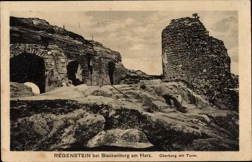 Ak Blankenburg am Harz, Burg Regenstein, Oberburg mit Turm