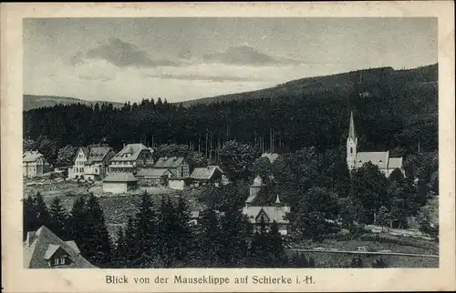 Ak Schierke Wernigerode im Harz, Blick von der Mauseklippe, Kirche