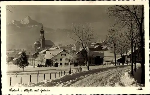 Ak Wertach im Allgäu, Ortsansicht, Grünten, Winter