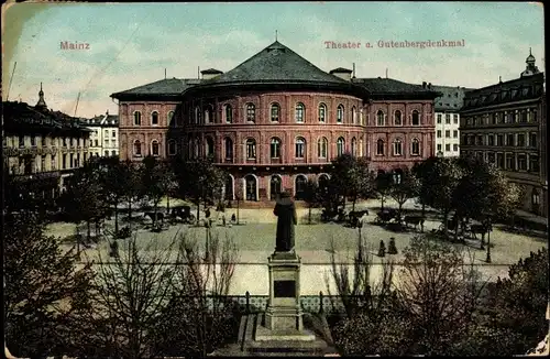 Ak Mainz am Rhein, Theater, Gutenbergdenkmal