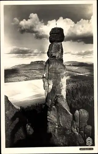 Ak Elbsandsteingebirge, Kletterei an der Barbarine, Bergsteiger, Pfaffenstein, Walter Hahn 615