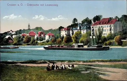 Ak Krosno Odrzańskie Crossen Oder Ostbrandenburg, Lorenzsteig, Dampfschiff auf der Oder