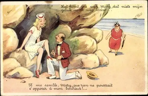 Künstler Ak Liebespaar am Strand, Nichts steht meinem Glück im Weg