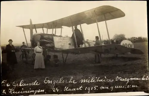 Foto Ak Kruiningen Zeeland, Gelande Engelsche militaire Vliegmachine, 1915