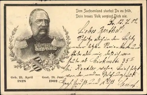 Ak Dresden Zentrum Altstadt, König Albert, Trauerkarte, Restaurant Der Hirsch am Rauchhaus