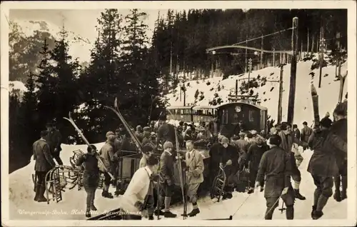 Ak Wengernalp Kanton Bern Schweiz, Wengernalpbahn, Haltestelle Sprungschanze