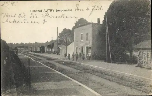 Ak Autry Argonnen Ardennes, La Gare, Bahnhof