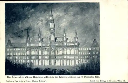 Ak Wien, Das beleuchtete Wiener Rathaus anlässlich des Kaiser-Jubiläums 1898