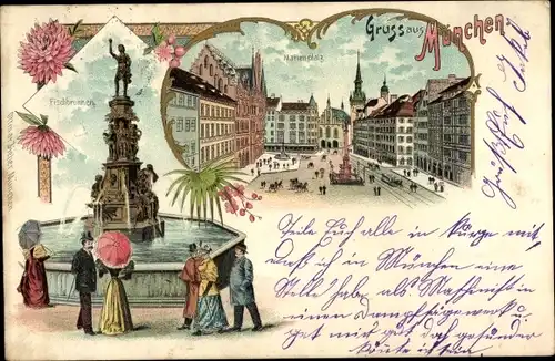 Litho München, Fischbrunnen, Marienplatz