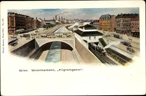 Litho Wien 5. Margareten, Wienthalbahn Pilgramgasse
