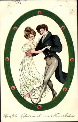 Ak Glückwunsch Neujahr, Tanzpaar