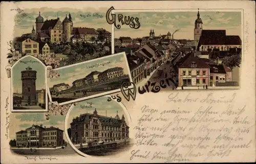 Litho Wurzen in Sachsen, Jäger-Kaserne, Kgl. Gymnasium, Post