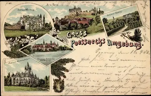 Litho Ranis in Thüringen, Schlösser Wernburg, Hummelshain, fröhliche Wiederkunft, Oppurg, Burg Ranis