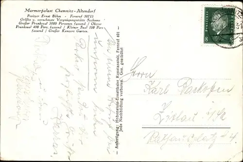 Ak Altendorf Chemnitz in Sachsen, Etablissement Marmorpalast, Innenansicht