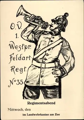 Regiment Ak Regimentsabend O.V. 1. Westpr. Feldart. Regt. No. 35, Landwehrkasino am Zoo