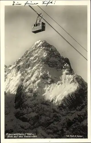 Ak Garmisch Partenkirchen in Oberbayern, Kreuzeckbahn, Blick auf den Waxenstein, Berg, Gondel