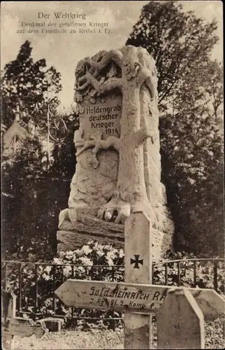 Ak Rethel Ardennes, Denkmal für die gefallenen Krieger auf dem Friedhofe, Soldatengrab, I WK