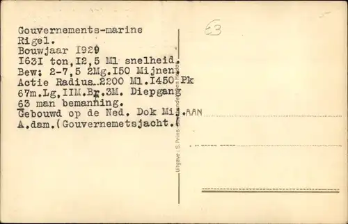 Ak Niederländisches Kriegsschiff, Hr. Ms. Rigel