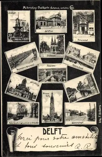 Ak Delft Südholland Niederlande, Bahnhof, Kirche, Prinzenhof, Rathaus, Spoorsingel