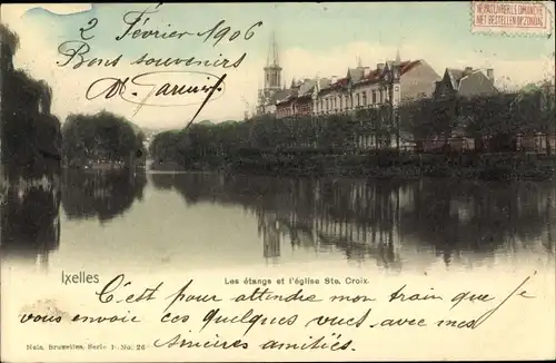 Ak Ixelles Ixelles Brüssel Brüssel Belgien, Die Teiche, Kirche Ste Croix